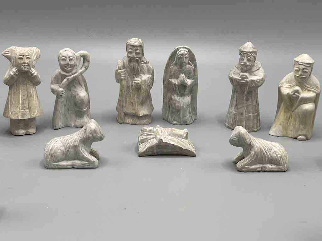 13-Piece Small  Hand-Carved Soapstone Nativity - Viet Nam
