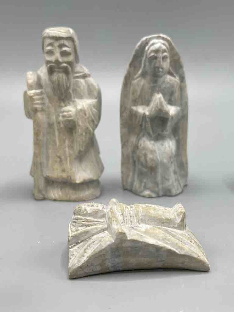 13-Piece Small  Hand-Carved Soapstone Nativity - Viet Nam