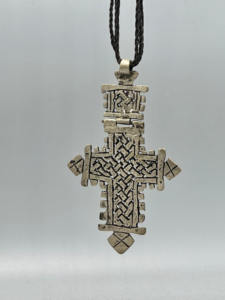 Coptic Christian Metal Cross on Long Cord Necklace - Ethiopia