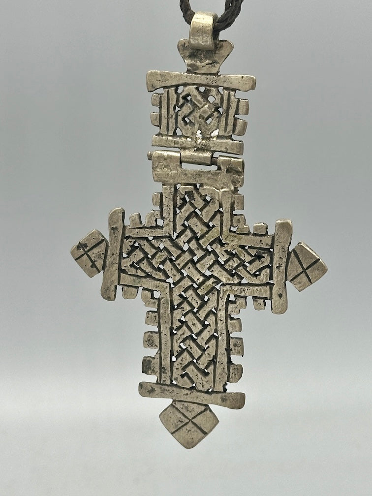 Coptic Christian Metal Cross on Long Cord Necklace - Ethiopia