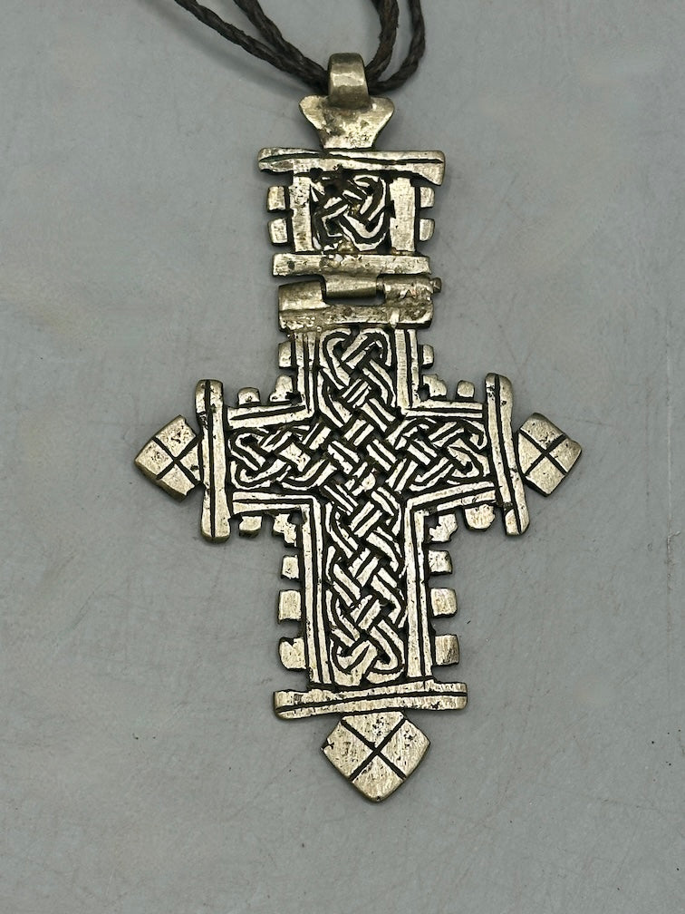 Coptic Christian Metal Cross on Long Cord Necklace - Ethiopia