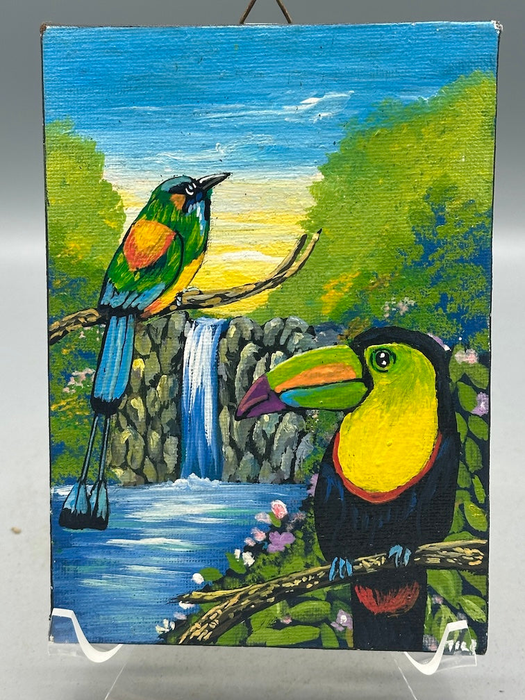 Original Small Tropical Birds Painting on Canvas from El Salvador
