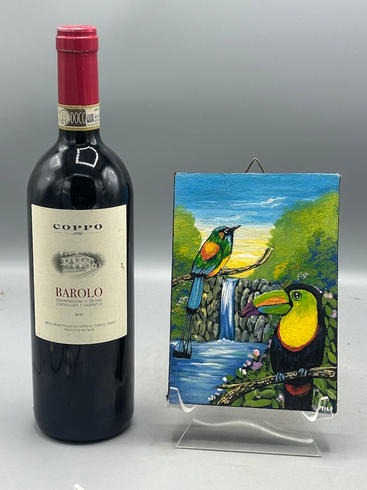 Original Small Tropical Birds Painting on Canvas from El Salvador