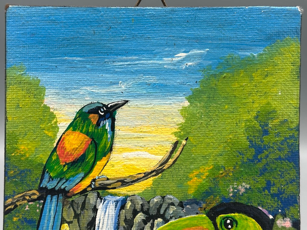 Original Small Tropical Birds Painting on Canvas from El Salvador