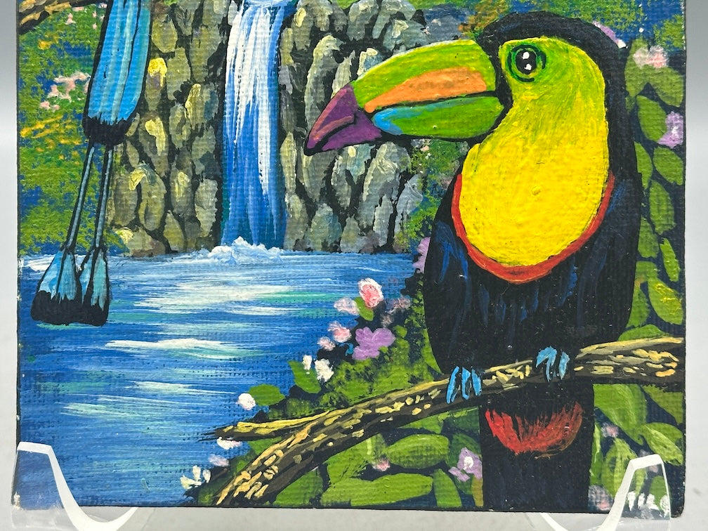 Original Small Tropical Birds Painting on Canvas from El Salvador