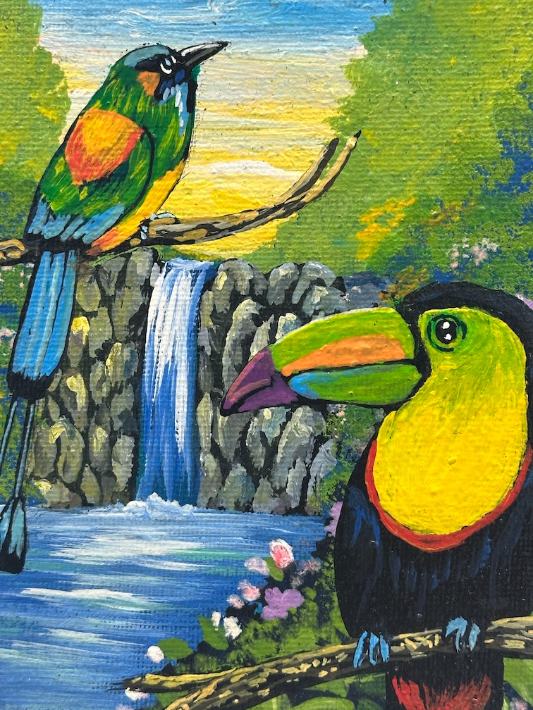Original Small Tropical Birds Painting on Canvas from El Salvador