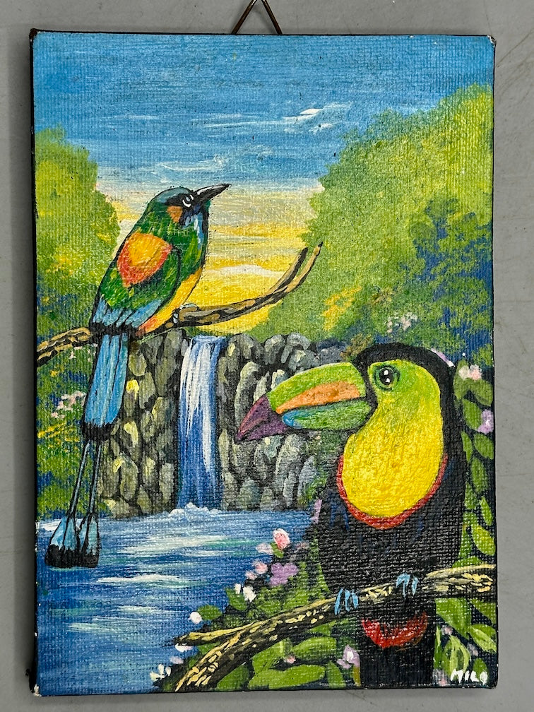 Original Small Tropical Birds Painting on Canvas from El Salvador
