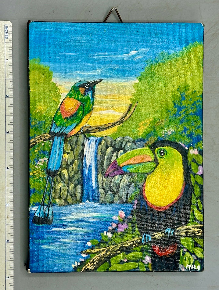 Original Small Tropical Birds Painting on Canvas from El Salvador