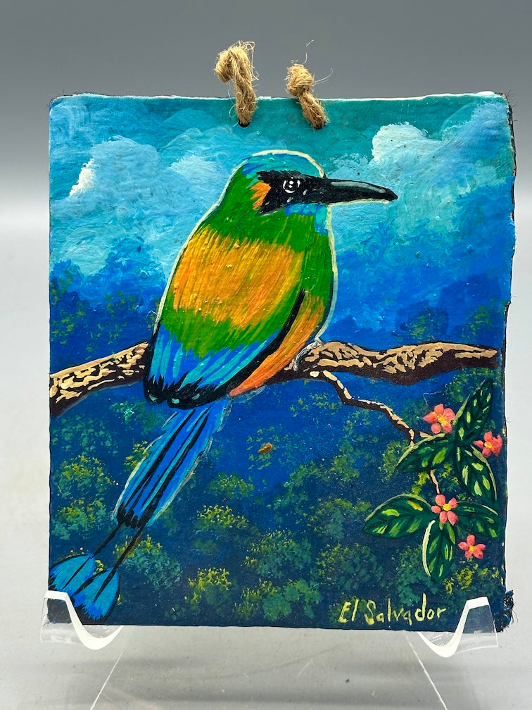 Original Small Torogoz Bird Painting on Canvas-covered Wood from El Salvador