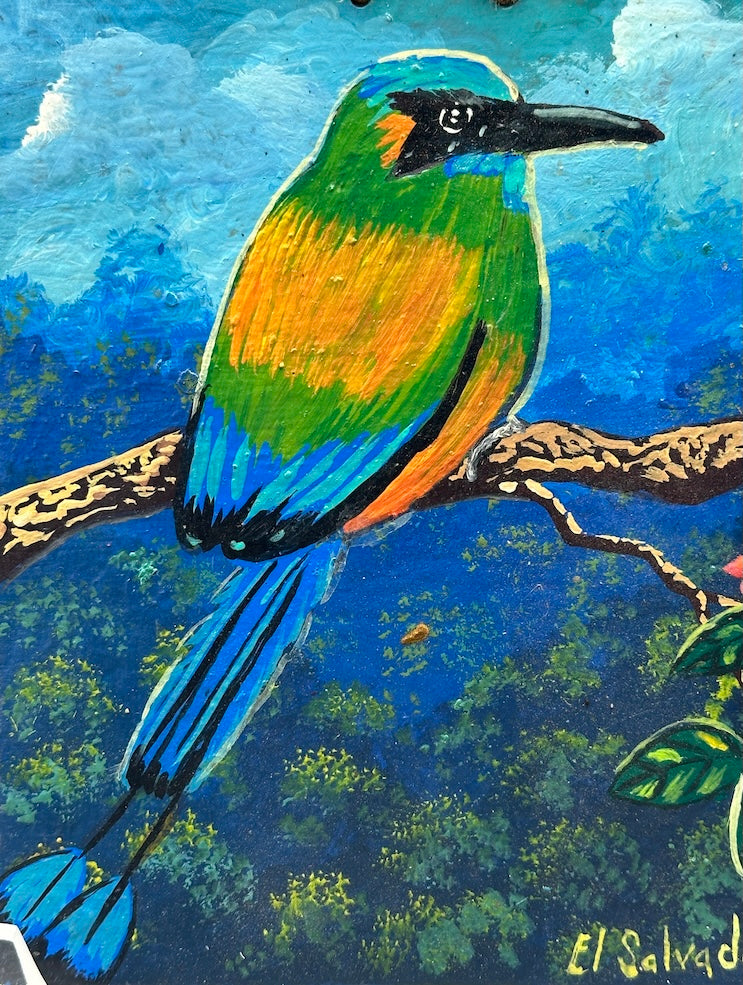 Original Small Torogoz Bird Painting on Canvas-covered Wood from El Salvador