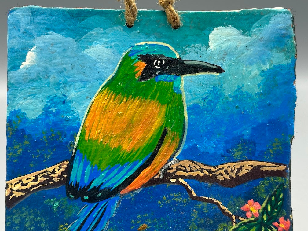 Original Small Torogoz Bird Painting on Canvas-covered Wood from El Salvador