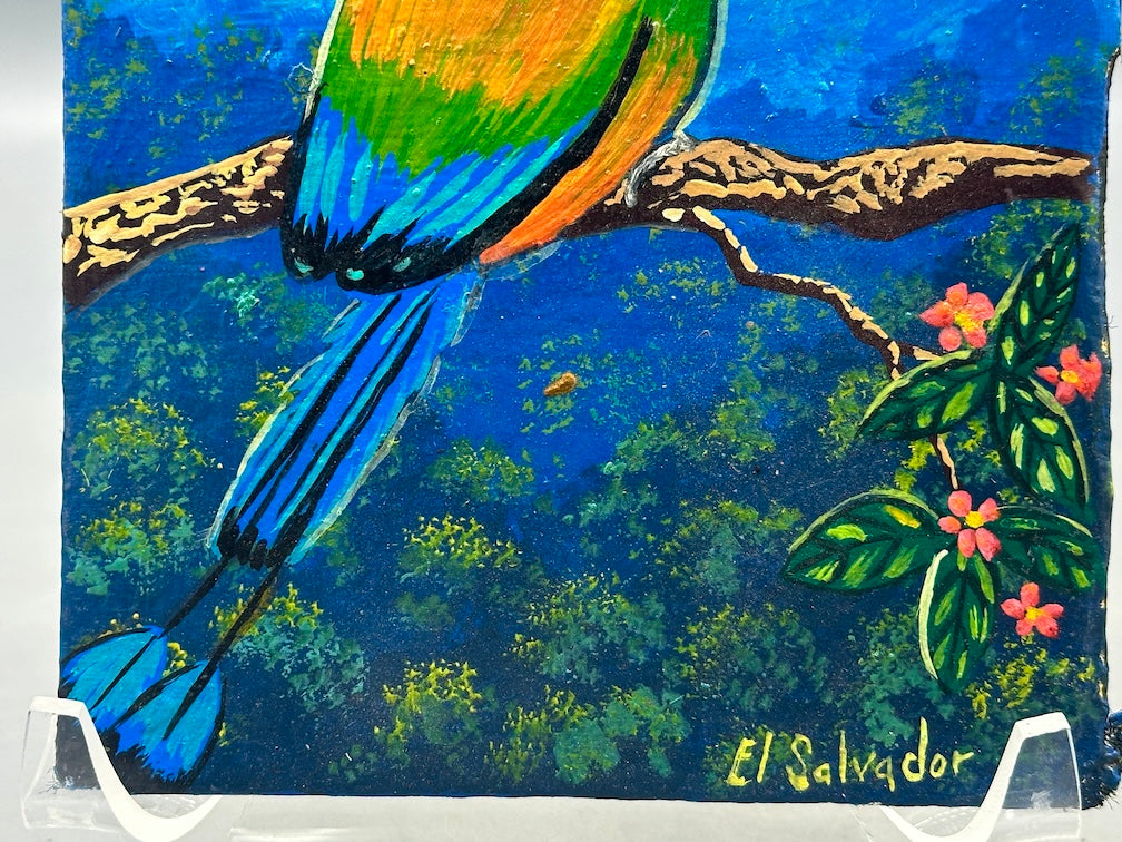 Original Small Torogoz Bird Painting on Canvas-covered Wood from El Salvador