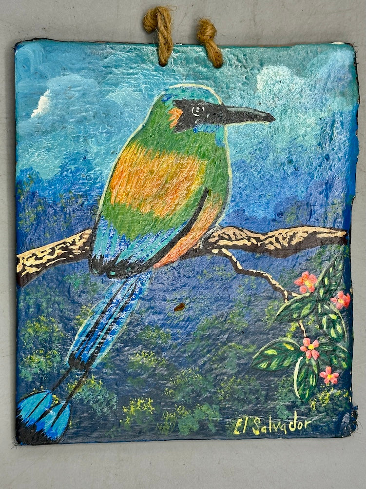 Original Small Torogoz Bird Painting on Canvas-covered Wood from El Salvador