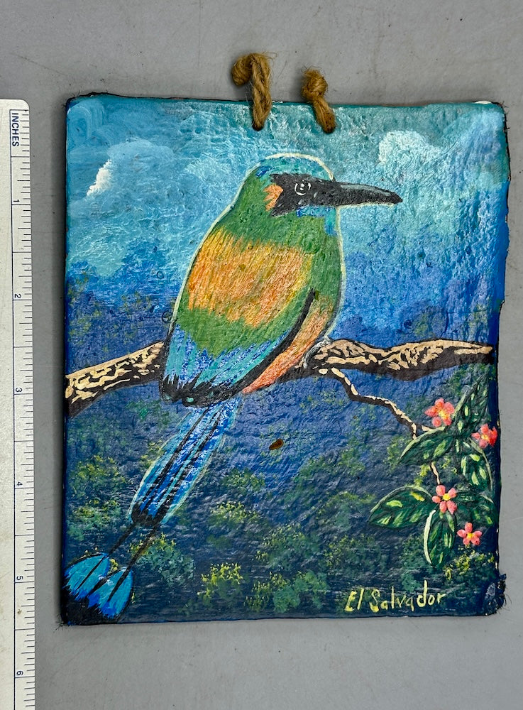 Original Small Torogoz Bird Painting on Canvas-covered Wood from El Salvador