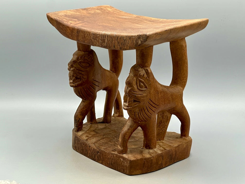 Fon Double Lion Motif Foot Stool - Benin
