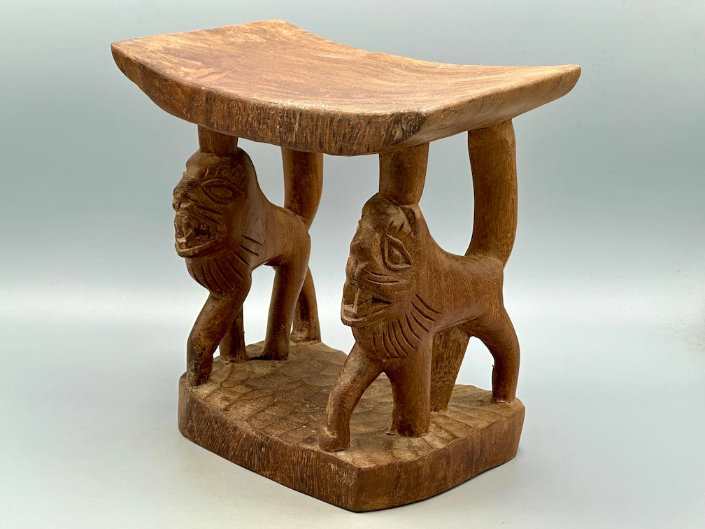 Fon Double Lion Motif Foot Stool - Benin