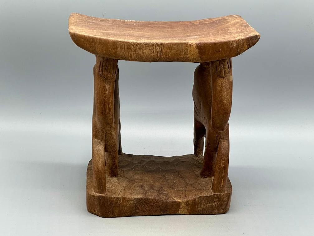 Fon Double Lion Motif Foot Stool - Benin