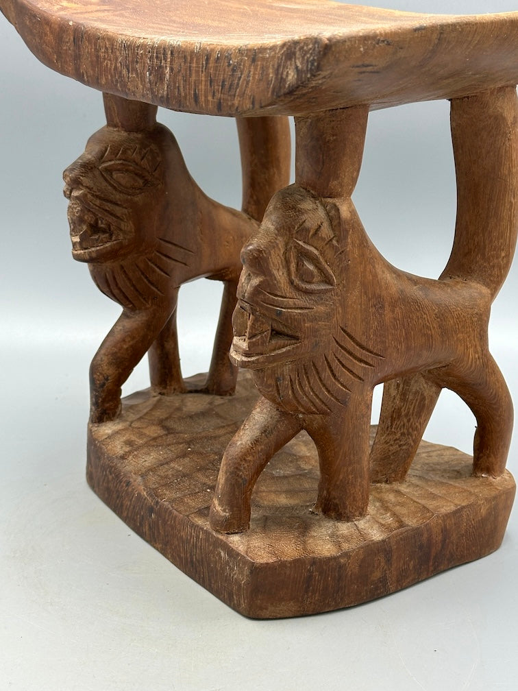 Fon Double Lion Motif Foot Stool - Benin