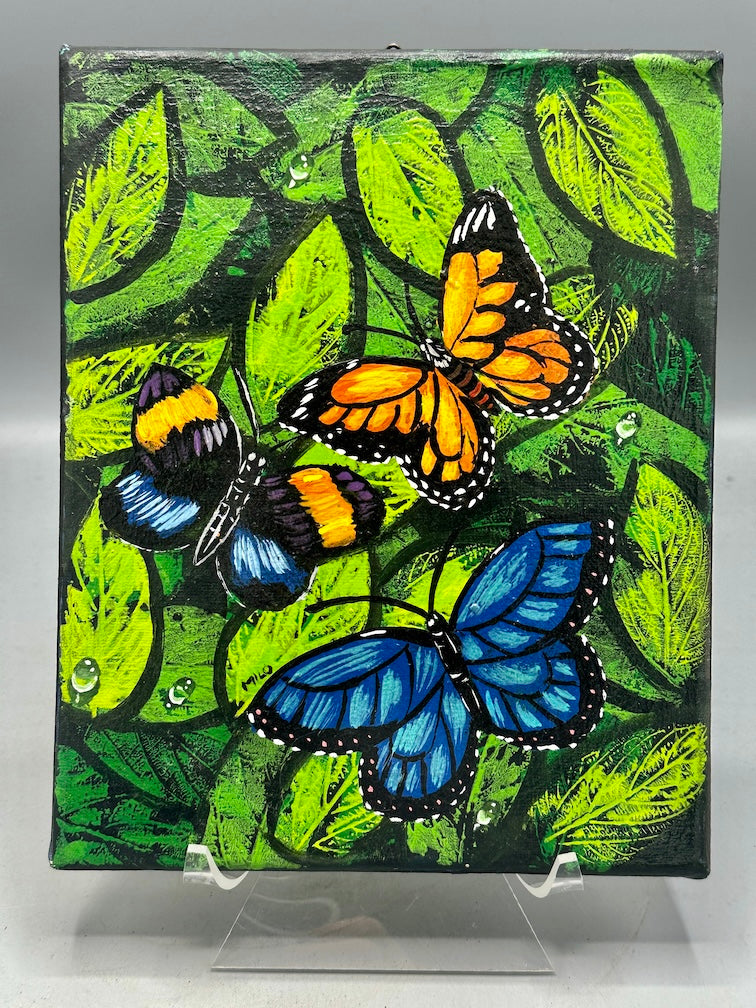 Original Tropical Butterflies Painting on Canvas from El Salvador