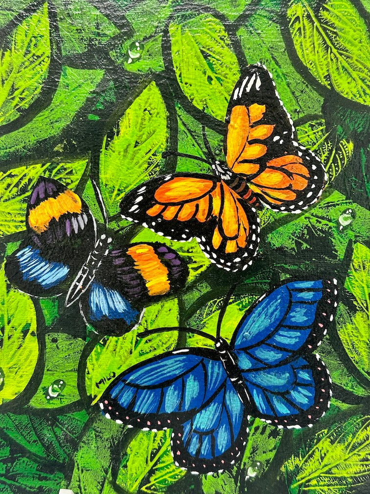 Original Tropical Butterflies Painting on Canvas from El Salvador