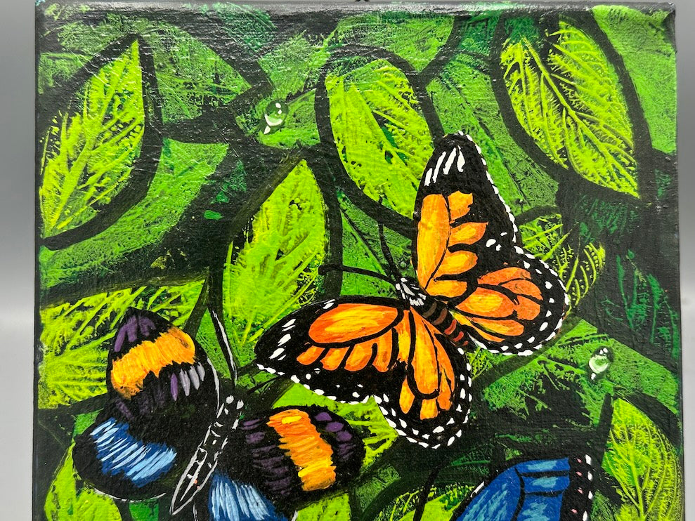 Original Tropical Butterflies Painting on Canvas from El Salvador