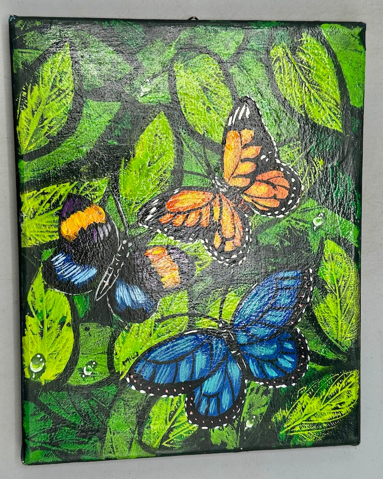 Original Tropical Butterflies Painting on Canvas from El Salvador