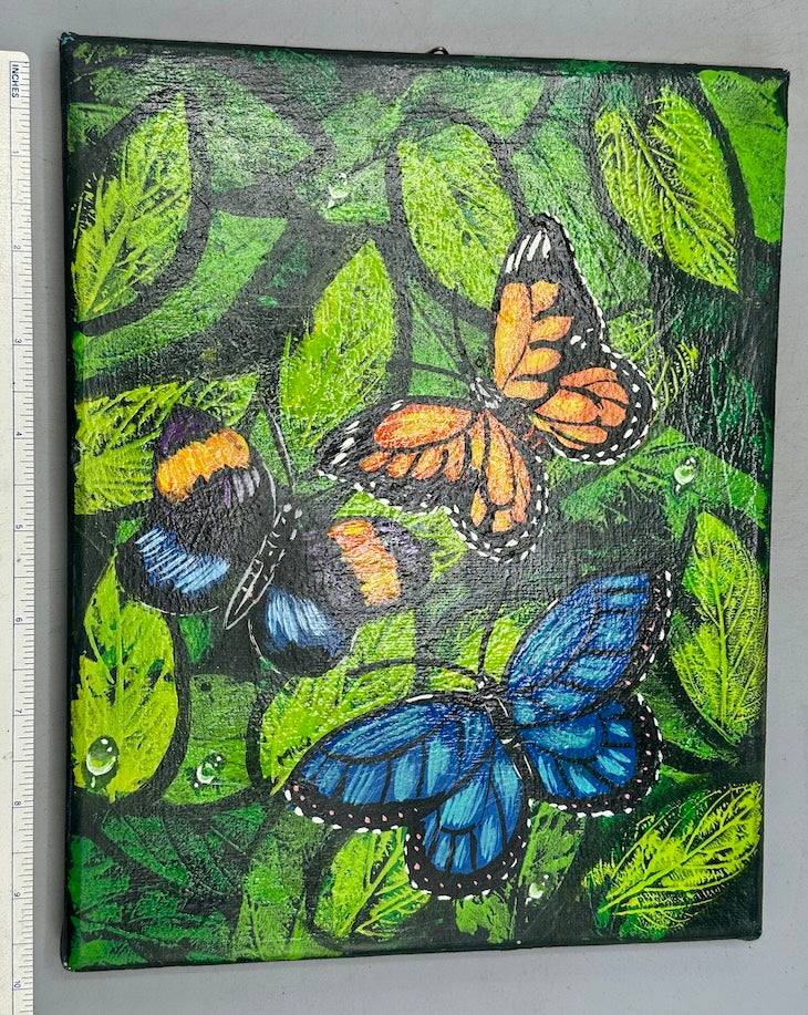 Original Tropical Butterflies Painting on Canvas from El Salvador