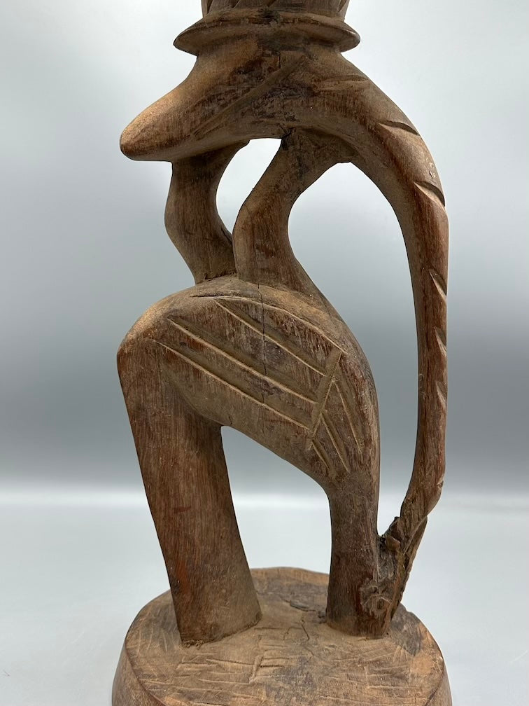 Senufo Contemporary Platform Top Hornbill Statue | 17" - Mali