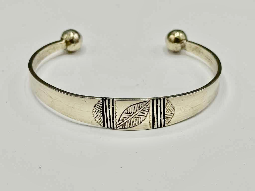 Large Wide Tuareg Inlaid Etched Coin Silver Bracelet