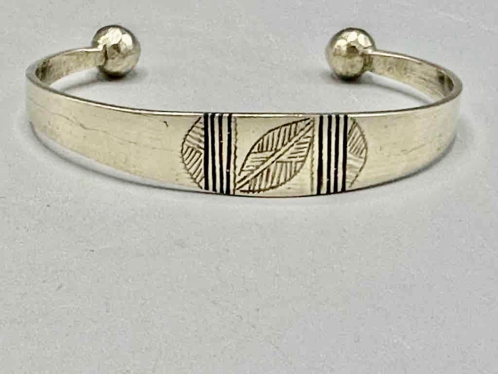 Large Wide Tuareg Inlaid Etched Coin Silver Bracelet