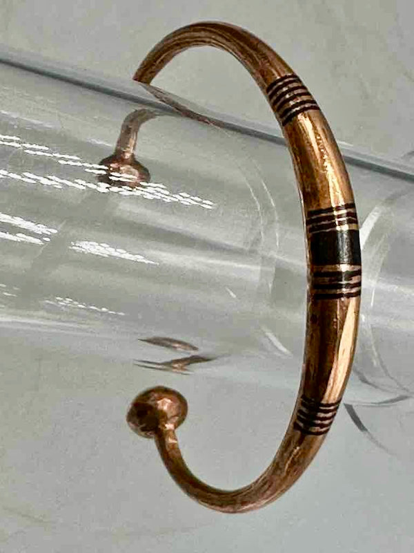 Tuareg Single Bar Multiple Stripe Inlay Heavier Copper Bracelet