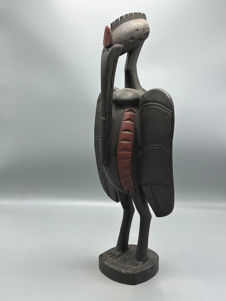 Senufo Contemporary Black Hornbill Statue | 19" - Mali