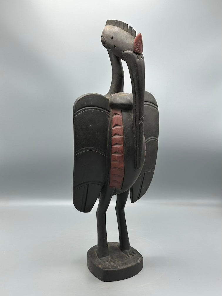 Senufo Contemporary Black Hornbill Statue | 19" - Mali
