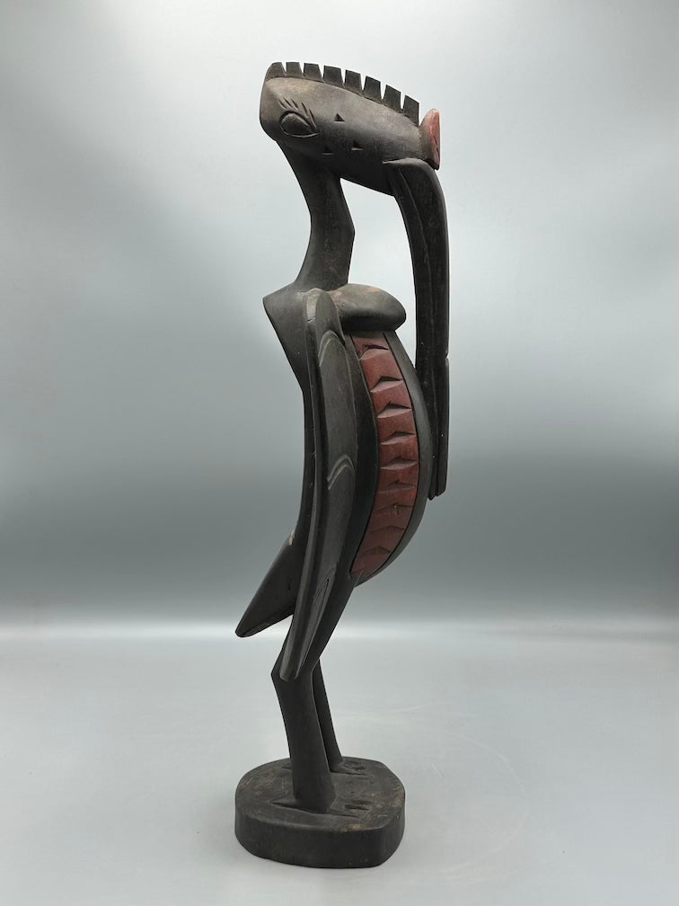 Senufo Contemporary Black Hornbill Statue | 19" - Mali