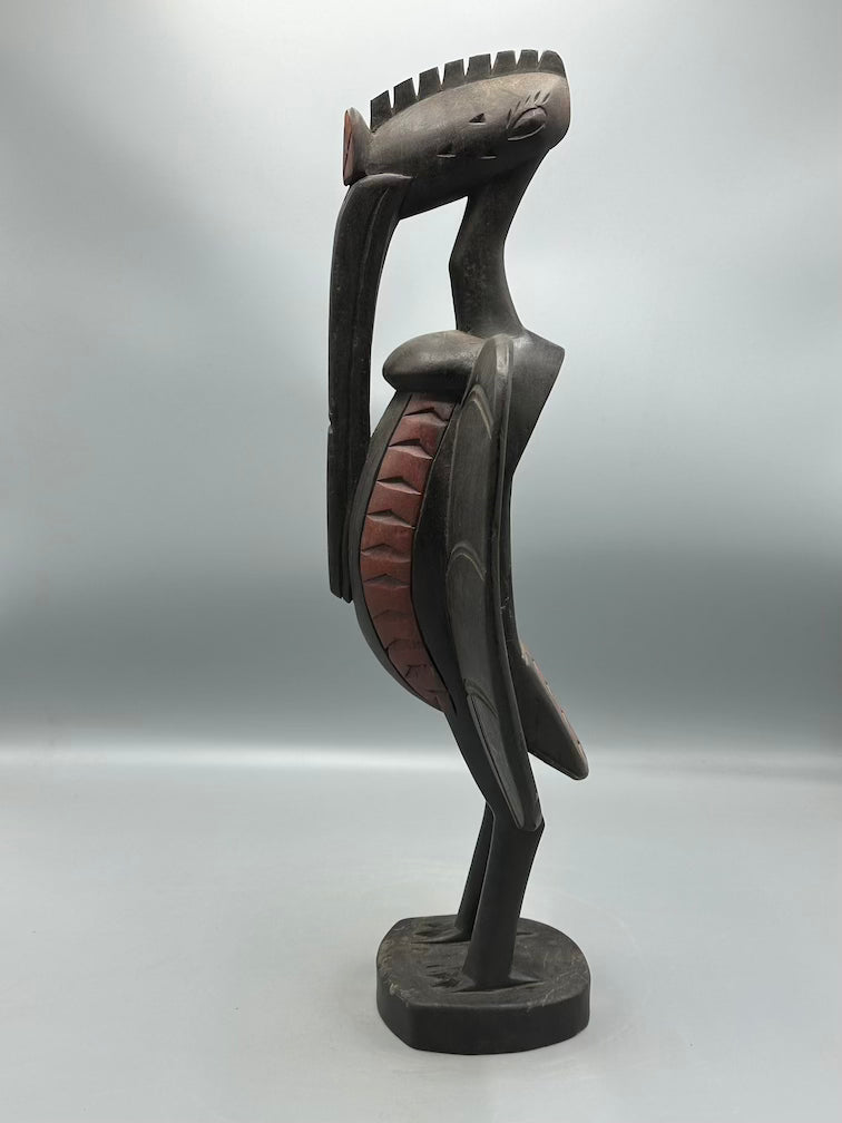 Senufo Contemporary Black Hornbill Statue | 19" - Mali