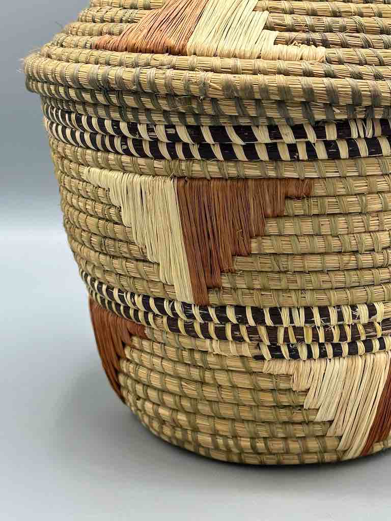 Large Vintage Covered Batwa Raffia Basket - Uganda