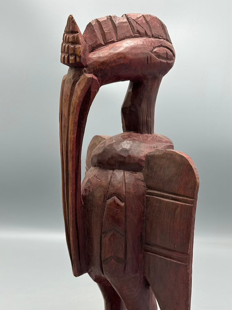 Small Senufo Contemporary Red Hornbill Statue | 15" - Mali