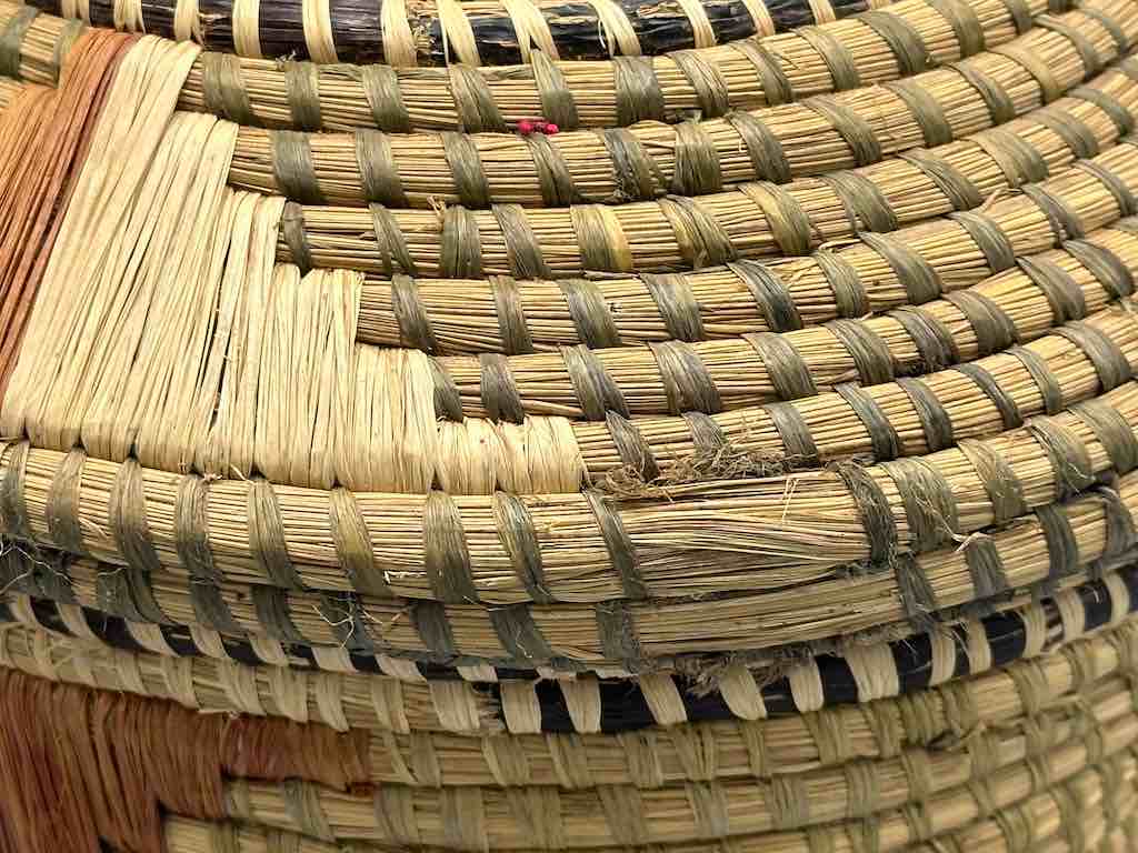 Large Vintage Covered Batwa Raffia Basket - Uganda