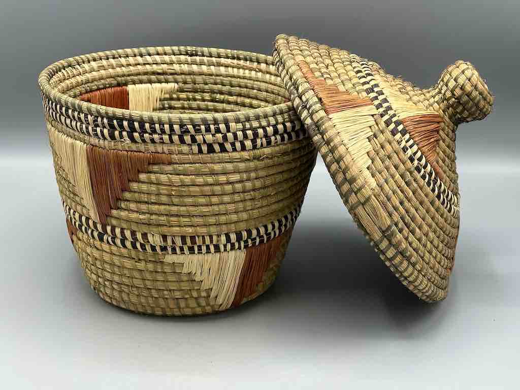 Large Vintage Covered Batwa Raffia Basket - Uganda