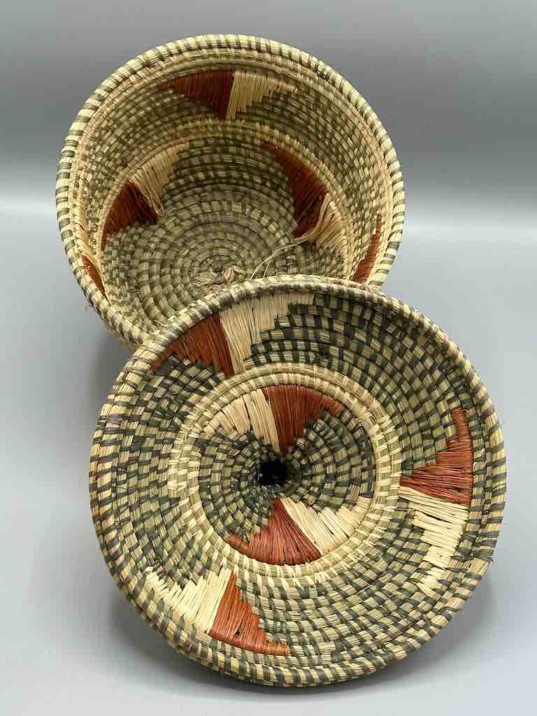 Large Vintage Covered Batwa Raffia Basket - Uganda