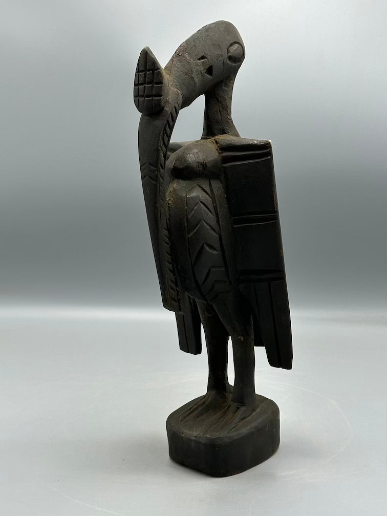 Small Senufo Contemporary Black Hornbill Statue | 13" - Mali