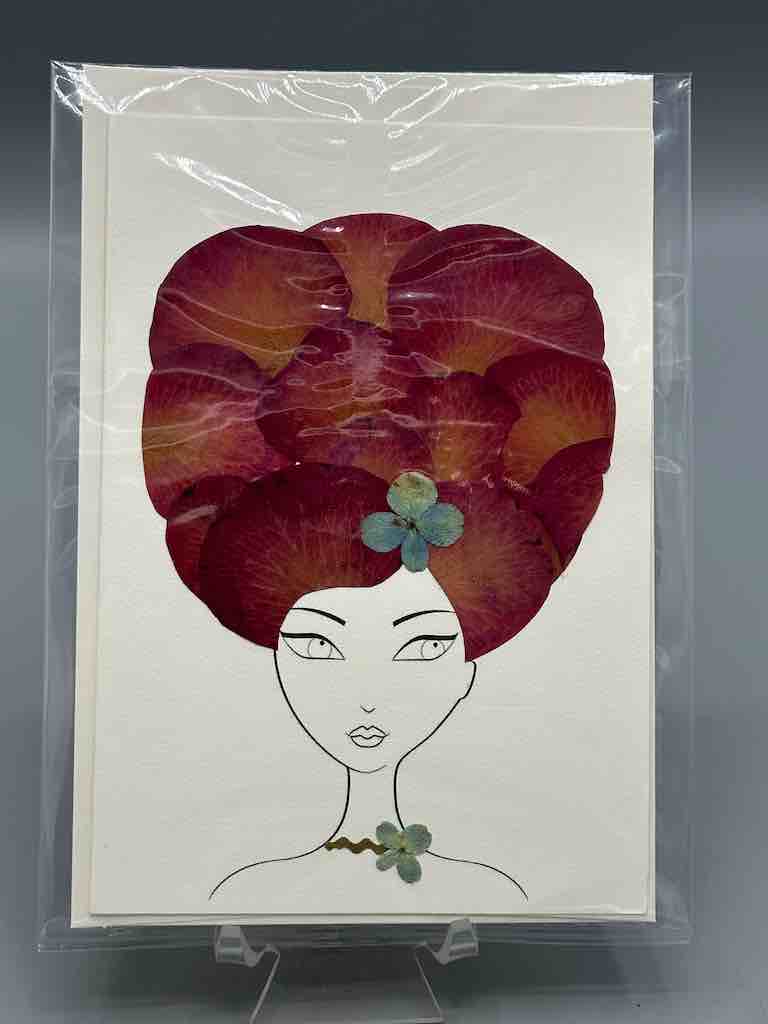 Handmade Pressed Dried Real Flower Greeting Card - Woman Hairdo