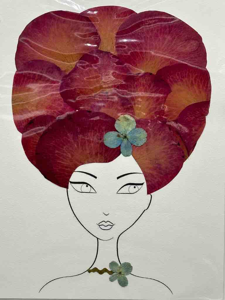 Handmade Pressed Dried Real Flower Greeting Card - Woman Hairdo