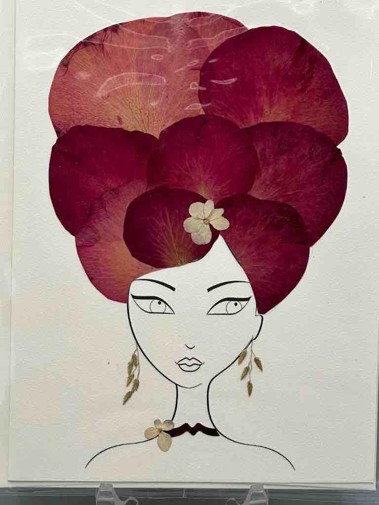 Handmade Pressed Dried Real Flower Greeting Card - Woman Hairdo