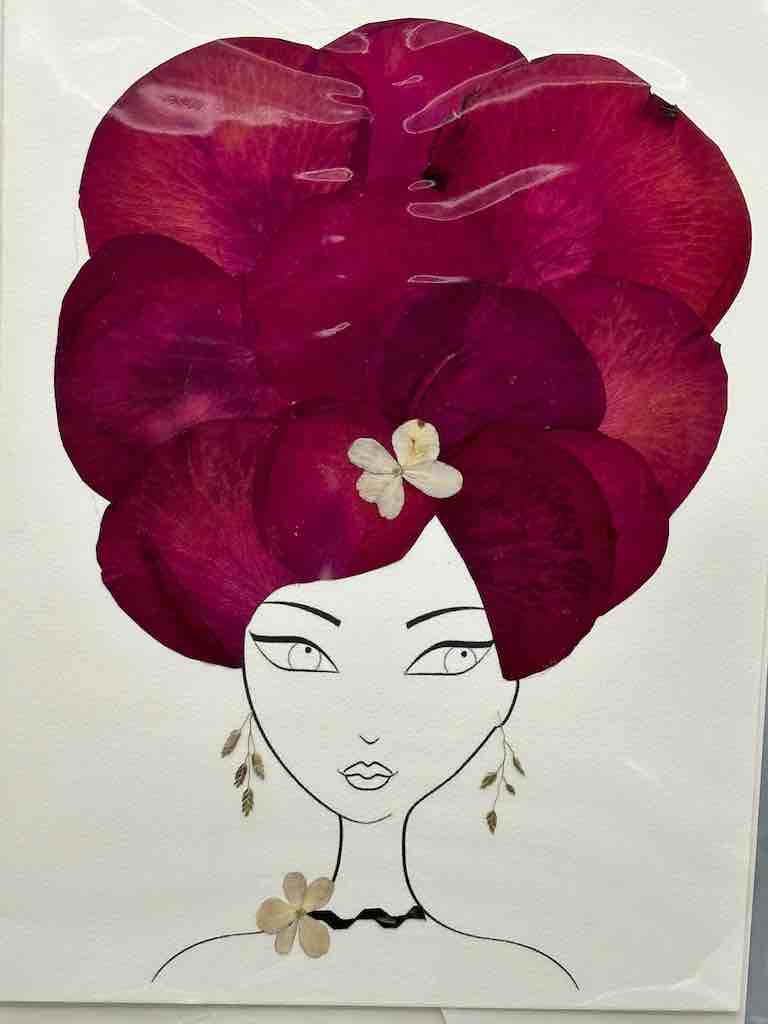 Handmade Pressed Dried Real Flower Greeting Card - Woman Hairdo