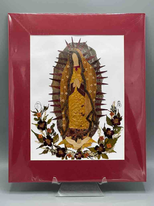 Large Handmade Pressed Dried Real Flower Framed Collage - Virgin of Guadeloupe