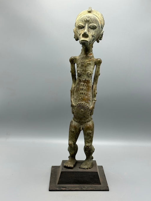 Vintage Tall Brass Baule Male Reliquary Figure - Ivory Coast