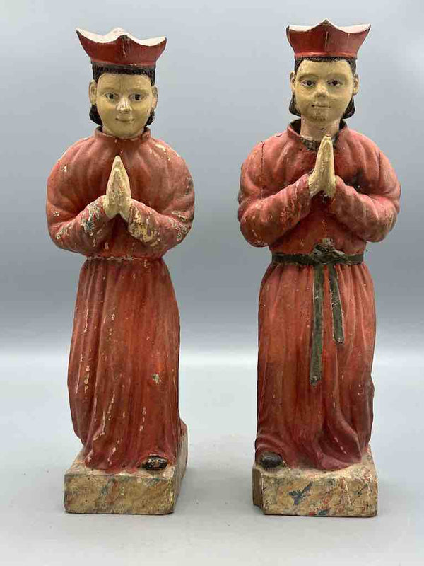 Antique Vietnamese Catholic Saint Figure Pair of Angels