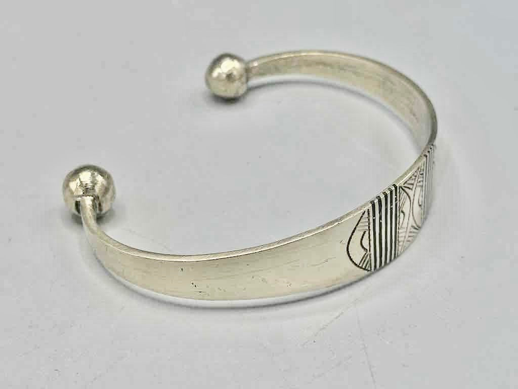 Large Wide Tuareg Inlaid Etched Coin Silver Bracelet