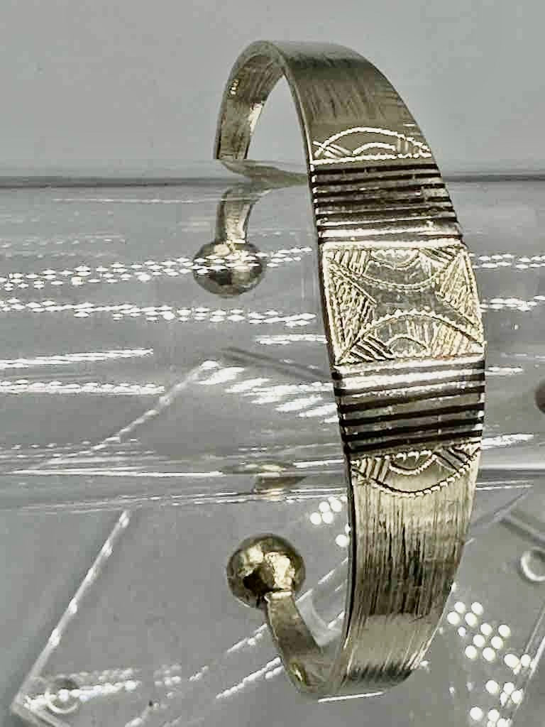 Large Wide Tuareg Inlaid Etched Coin Silver Bracelet